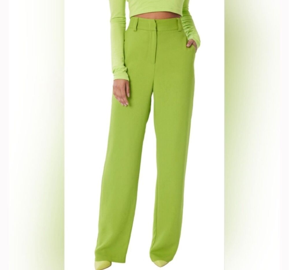 Lita by Ciara High Waist Wide Leg Dress Pant in Lime Green Size 6